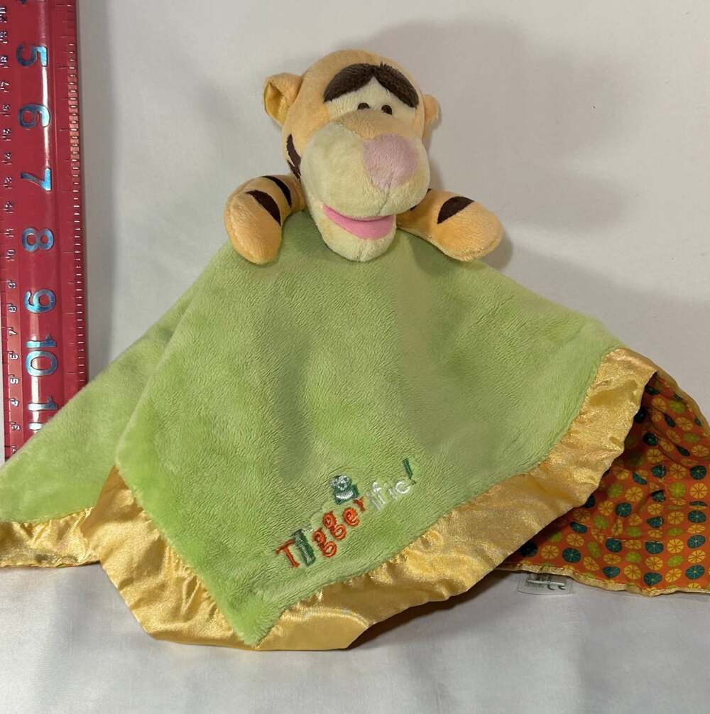 Disney Baby Tigger Lovey Blanket Satin 13"×13" Green Yellow Satin edges